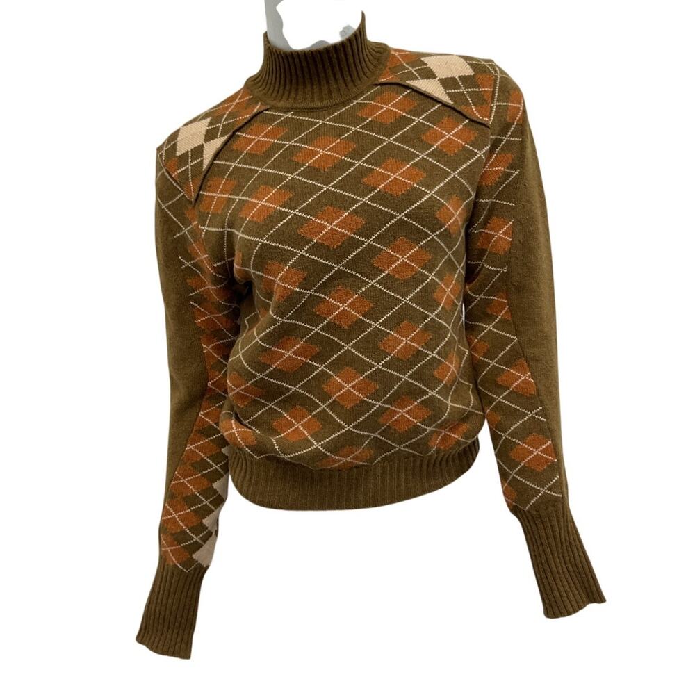 Chloe Argyle Cedar Green Turtleneck Sweater Size XS - Picture 2 of 5